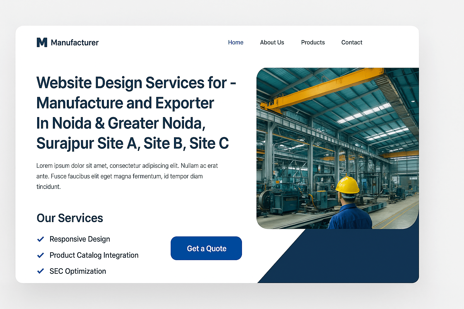 Website Design for Manufacturing Companies in Noida & Greater Noida, Surajpur Site A, Site B, Site C
